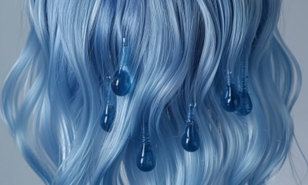 gotas azul para el cabello